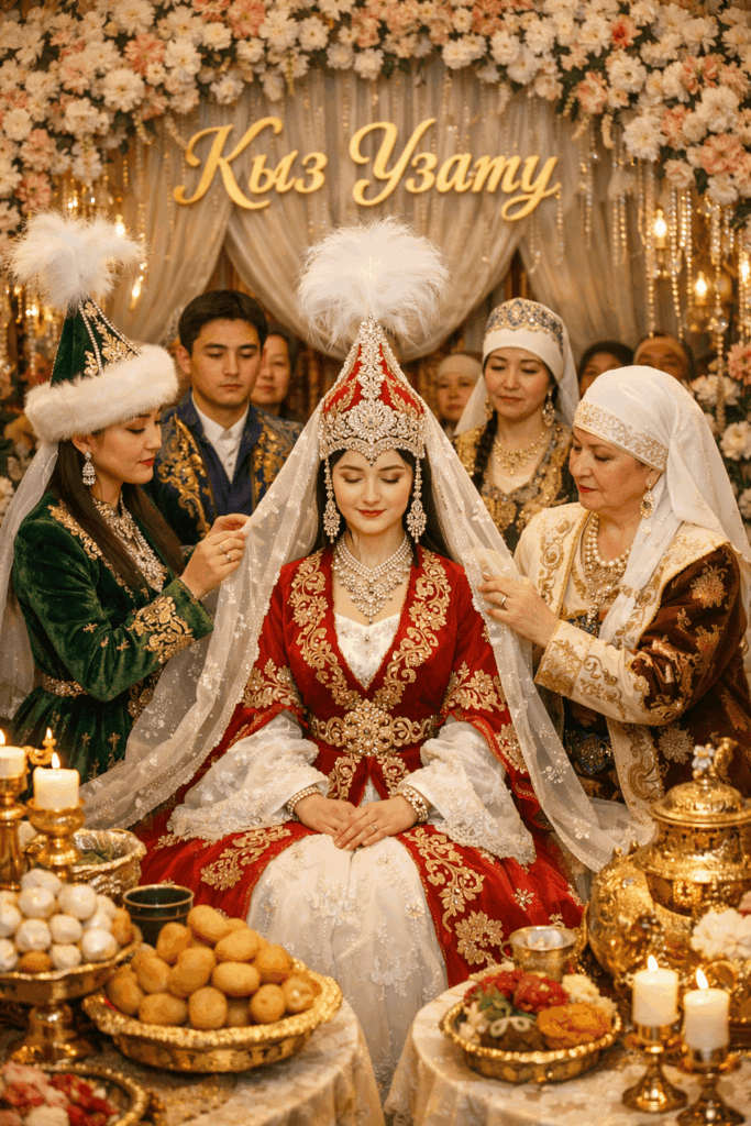 Кыз Узату — традиционная казахская свадебная церемония проводов невесты в национальном костюме