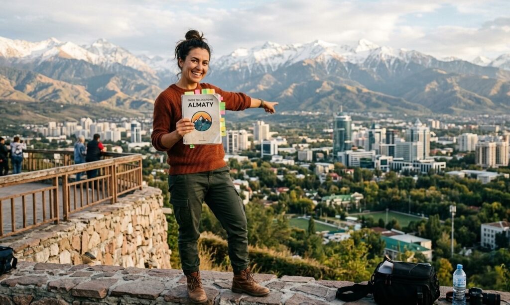 Гайд по лучшим локациям для фотосессии в Алматы: фотограф на смотровой площадке на фоне гор