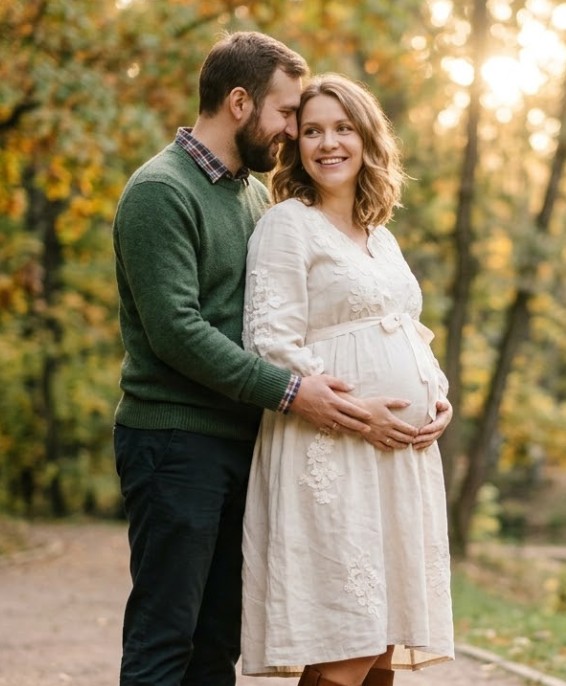 Фотосессия для беременных пара ожидает ребенка осенняя семейная фотосессия